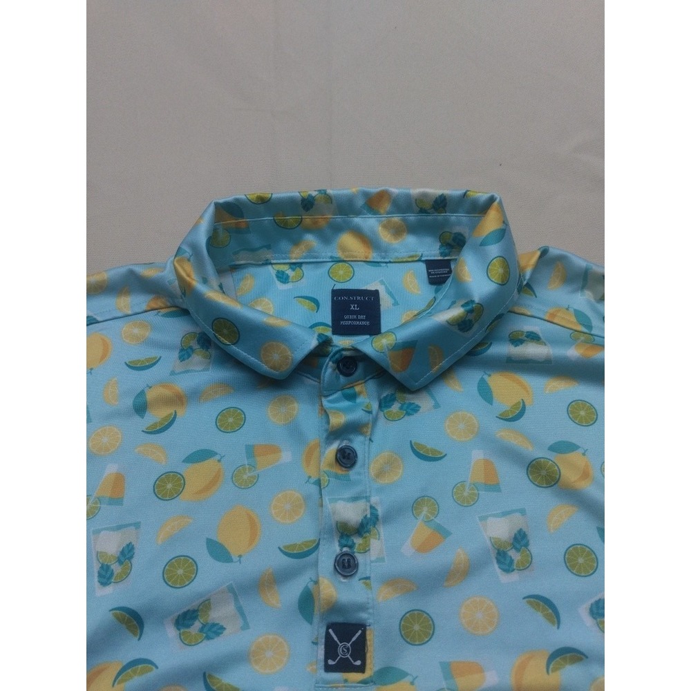 Con Struct Golf Polo Shirt Mens XL Lemon Drink AOP Print All Over